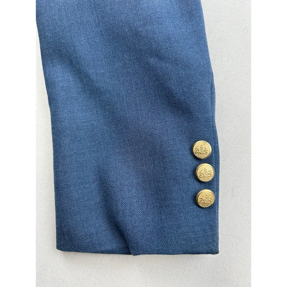 Stafford Mens 42R‎ Blue Solid Sport Coat Wool Poly Blazer Jacket Gold Button USA